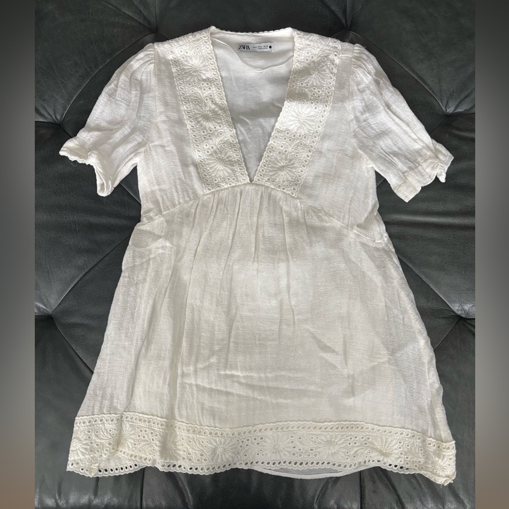 Zara Linen + Lace Babydoll Dress